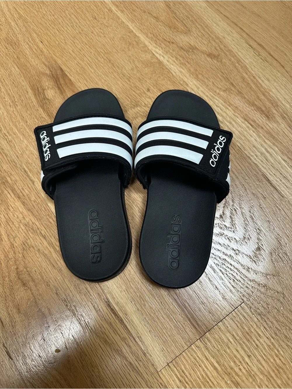 adidas Kids Black and White Slide Sandals with Three Stripes